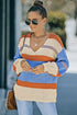 V-Neck Knitted Lantern Sleeve Pullover Sweater